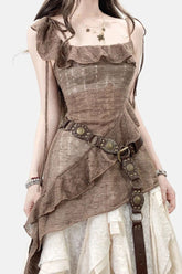 Unique Design Ruffle Asymmetrical Slip Mini Dress