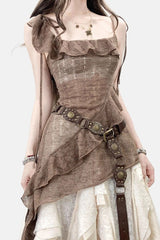 Unique Design Ruffle Asymmetrical Slip Mini Dress