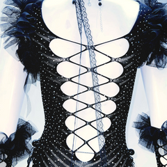 Hollow out beaded bowknot gloves ruffle mini dress | Festival Outfits Women