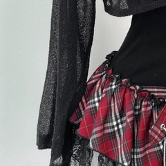 Long sleeve irregular plaid ruffle 2 piece mini dress | Festival Outfits Women