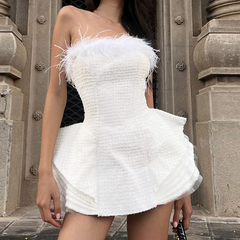 Feather ruffle tube mini dress | Festival Outfits Women