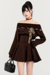 One Shoulder Cinched Waist Dark Girl Mini Dress