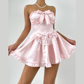 Bowknot ruffle lace hem backless tube mini dress | Festival Outfits Women