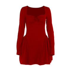 Long sleeve sweetheart neck bowknot mini dress | Festival Outfits Women