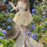 Embroidery ruffle gloves bowknot lace up tube mini dress | Festival Outfits Women