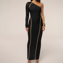 Irregular long sleeve ruched mesh mini dress | Festival Outfits Women
