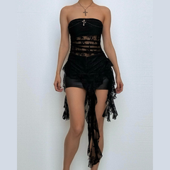 Lace cross applique irregular tube mini dress | Festival Outfits Women