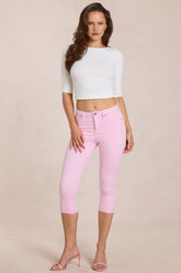 Mid-Rise Capri Jeans in Blossom Pink