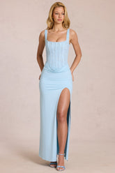 Lace Corset Maxi Dress in Powder Blue