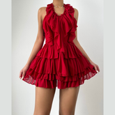 Halter ruffle flower applique mini dress | Festival Outfits Women