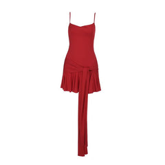 U neck solid knotted ruffle ruched cami mini dress | Festival Outfits Women