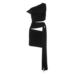 Hollow out irregular one shoulder solid cut out mini dress | Festival Outfits Women
