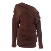 One shoulder long sleeve ruched mini dress | Festival Outfits Women