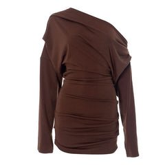 One shoulder long sleeve ruched mini dress | Festival Outfits Women