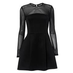 Long sleeve mesh patchwork button mini dress | Festival Outfits Women