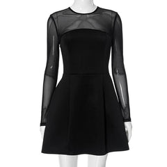 Long sleeve mesh patchwork button mini dress | Festival Outfits Women