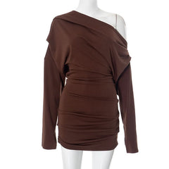 One shoulder long sleeve ruched mini dress | Festival Outfits Women