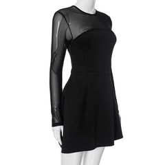 Long sleeve mesh patchwork button mini dress | Festival Outfits Women