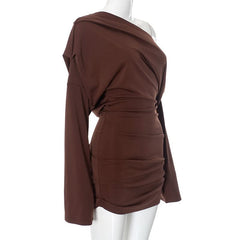 One shoulder long sleeve ruched mini dress | Festival Outfits Women
