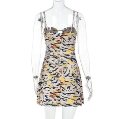 Tiger print hollow out cami cut out mini dress | Festival Outfits Women