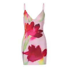 Deep v neck flower print cami mini dress | Festival Outfits Women