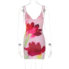 Deep v neck flower print cami mini dress | Festival Outfits Women