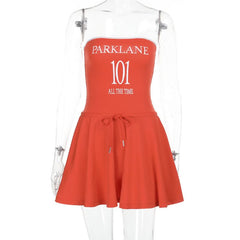 Self tie letter pattern backless tube mini dress | Festival Outfits Women