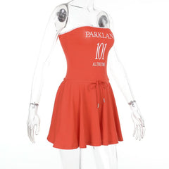 Self tie letter pattern backless tube mini dress | Festival Outfits Women