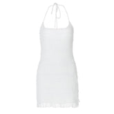 Halter u neck ruched ruffle mini dress | Festival Outfits Women