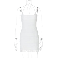 Halter u neck ruched ruffle mini dress | Festival Outfits Women