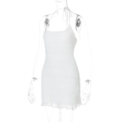Halter u neck ruched ruffle mini dress | Festival Outfits Women