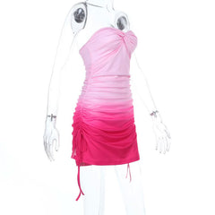 Gradient ruched self tie tube mini dress | Festival Outfits Women