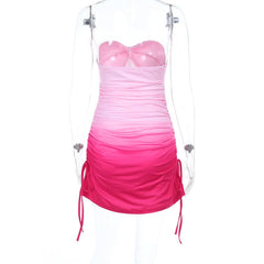 Gradient ruched self tie tube mini dress | Festival Outfits Women