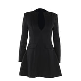 Long sleeve v neck zip-up solid mini dress | Festival Outfits Women