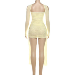 Mesh ruched gloves backless tube mini dress | Festival Outfits Women
