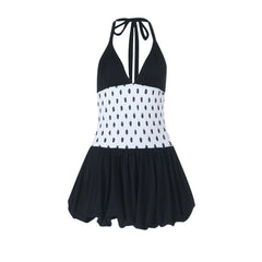 Halter polka dot v neck smocked mini dress | Festival Outfits Women