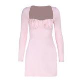 Ruched long sleeve solid mini dress | Festival Outfits Women