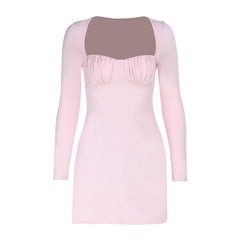 Ruched long sleeve solid mini dress | Festival Outfits Women