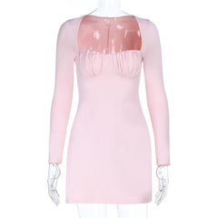 Ruched long sleeve solid mini dress | Festival Outfits Women