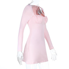 Ruched long sleeve solid mini dress | Festival Outfits Women