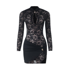 Long sleeve hollow out lace cut out mini dress | Festival Outfits Women