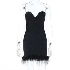 Sweetheart neck fluffy glitter mini dress | Festival Outfits Women