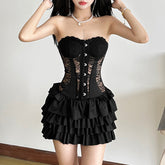 Sweetheart neck button ruffle lace mini dress | Festival Outfits Women
