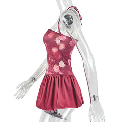 Halter flower print self tie ruched mini dress | Festival Outfits Women