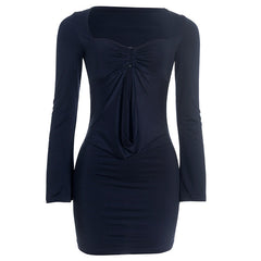 Hollow out long sleeve ruched solid cut out mini dress | Festival Outfits Women