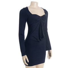 Hollow out long sleeve ruched solid cut out mini dress | Festival Outfits Women
