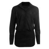 Long sleeve turnover collar button chiffon mini dress | Festival Outfits Women