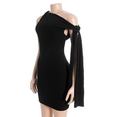 Self tie irregular one shoulder solid mini dress | Festival Outfits Women