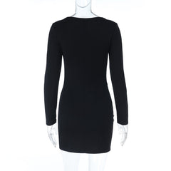 Long sleeve u neck flower applique mini dress | Festival Outfits Women