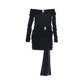 Off shoulder long sleeve mesh ruched mini dress | Festival Outfits Women
